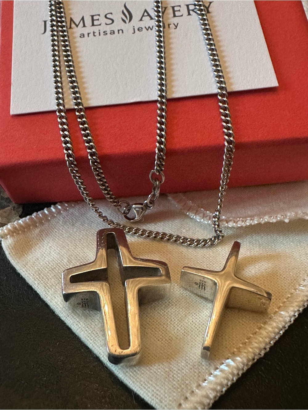 James Avery Silver Cross Pendant Pair with Chain
